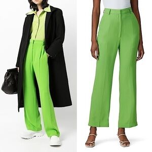 MAISON MARGIELA Lime Tailored High Rise Pleat Waist Wide Leg Straight Trousers 2
